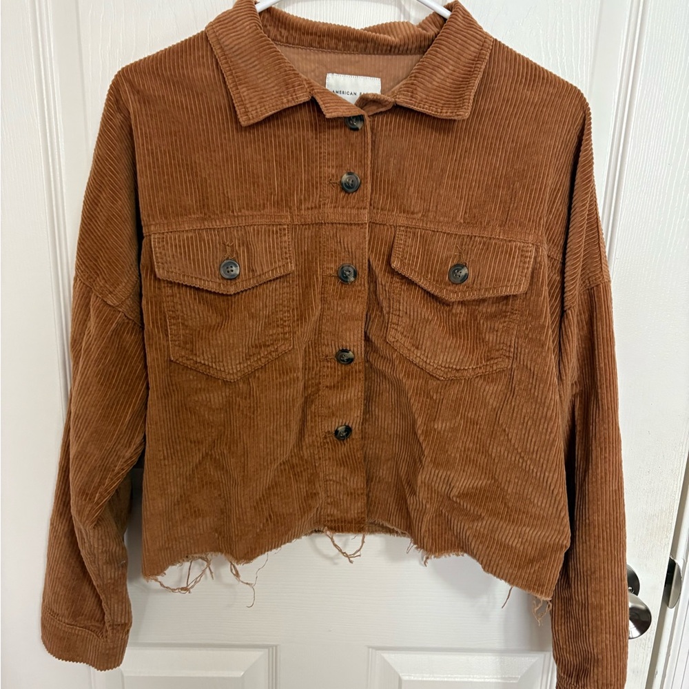American Eagle Brown Corduroy Cropped Raw Hem Shacket